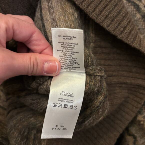 Eddie Bauer Lambswool Fair Isle Cardigan Brown Nordic Cozy Button Front Size M - Picture 7 of 7